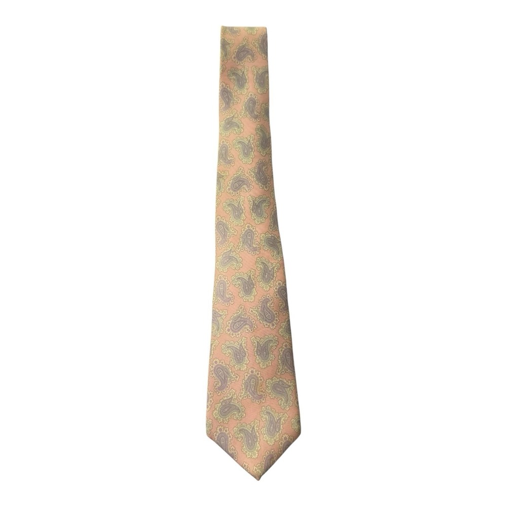 Vintage Borgo 100% Silk Paisley Necktie Peach Pink Green Purple Made in USA Tie